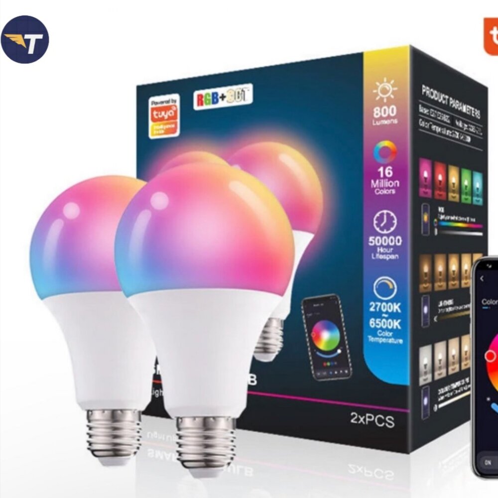 (2Pack) LED TUYA E27 SMART BULB 10W MULTICOLOR DIMMABLE BLUETOOTH/ WIFI BULB
